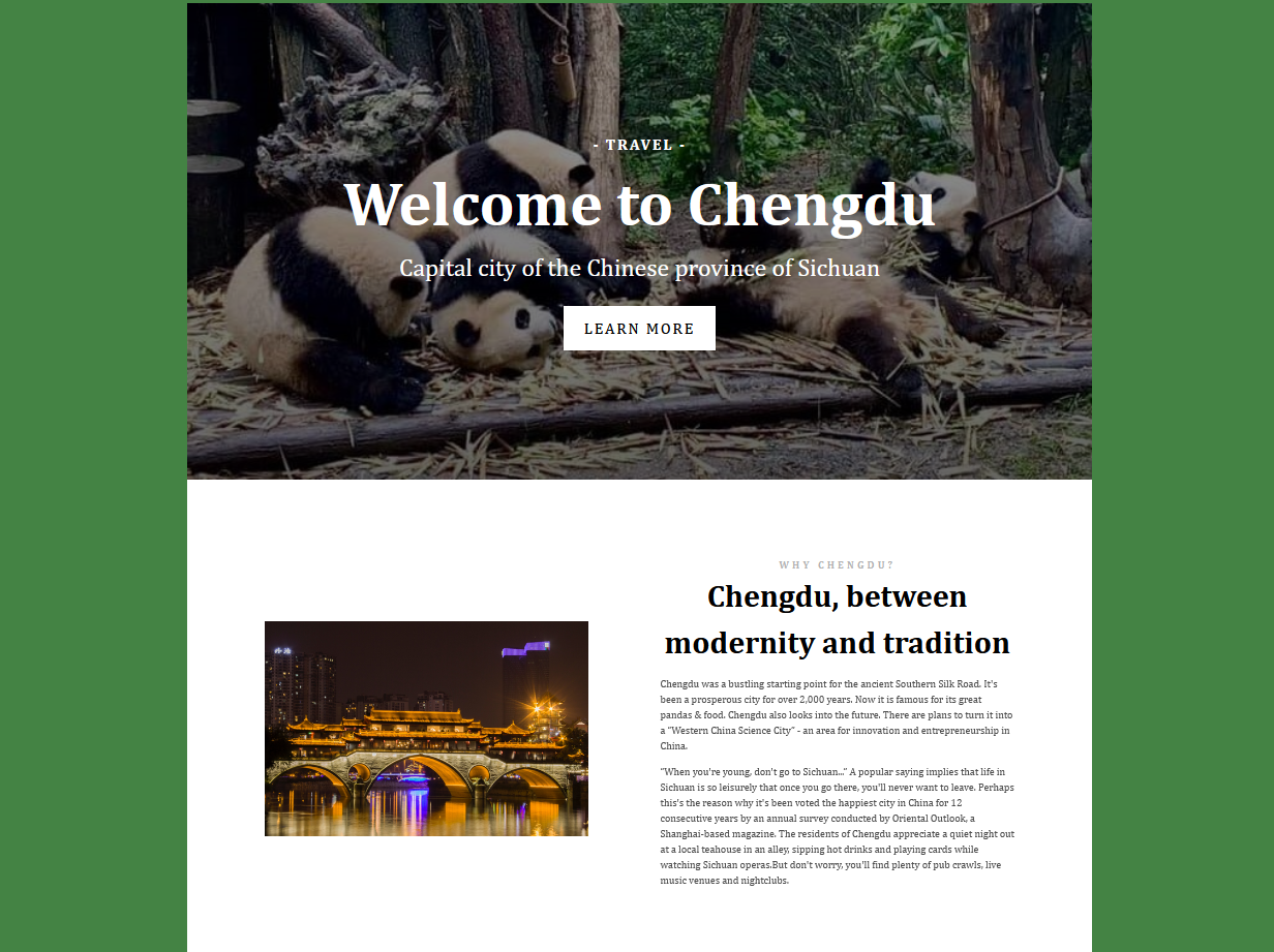 Chengdu Travel Landing Page